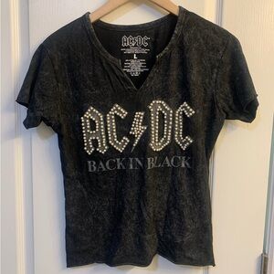 AC/DC Back In Black 80s Embellished Washed Black Graphic Band Tee Size Large